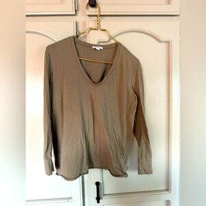 JAMES PERSE Women’s Brown Long Sleeve V Neck Tee Shirt 0